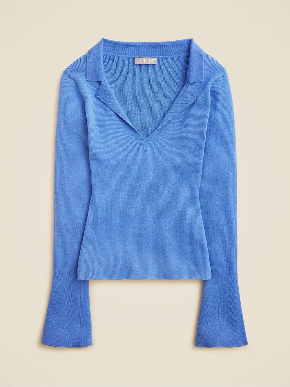 J. Crew Womens Fitted Pullover V Neck Sweater Blue Size L Lyocell Silk Collared